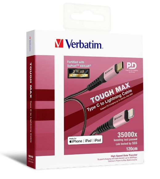 Verbatim Type C to Lightning Cable with Kevlar 120cm Rose