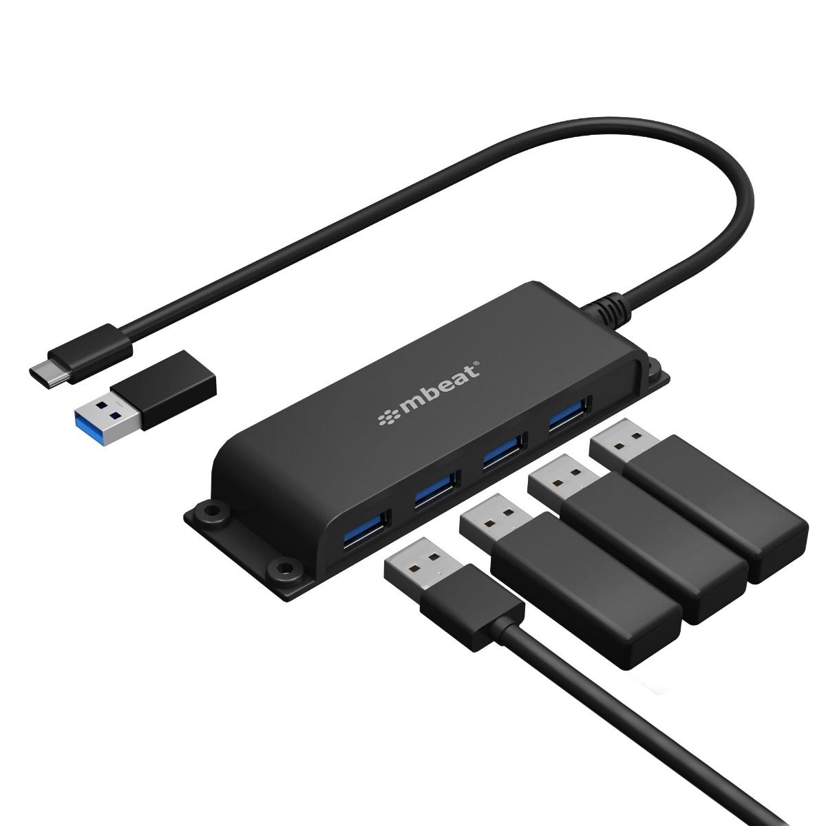 mbeat® Mountable 4-Port USB-A & USB-C Adapter Hub - 60cm