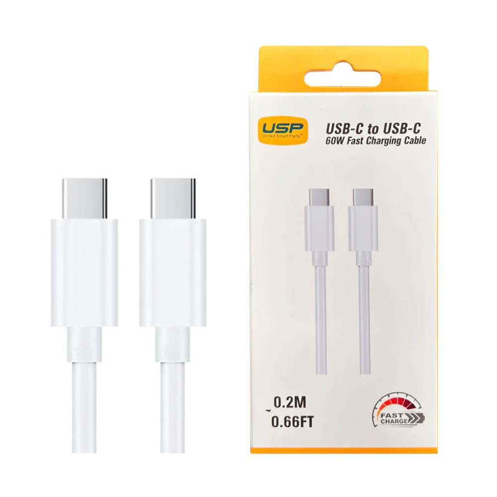 USP USB-C to USB-C 60W Mini Cable (0.2M) White - High