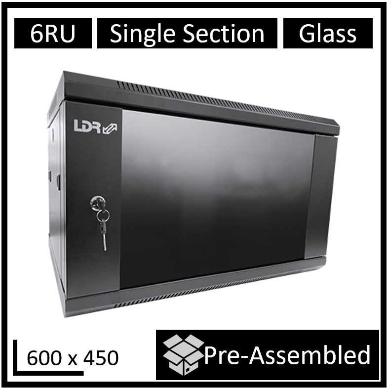 LDR Assembled 6U Wall Mount Cabinet (600mm x 450mm) Glass