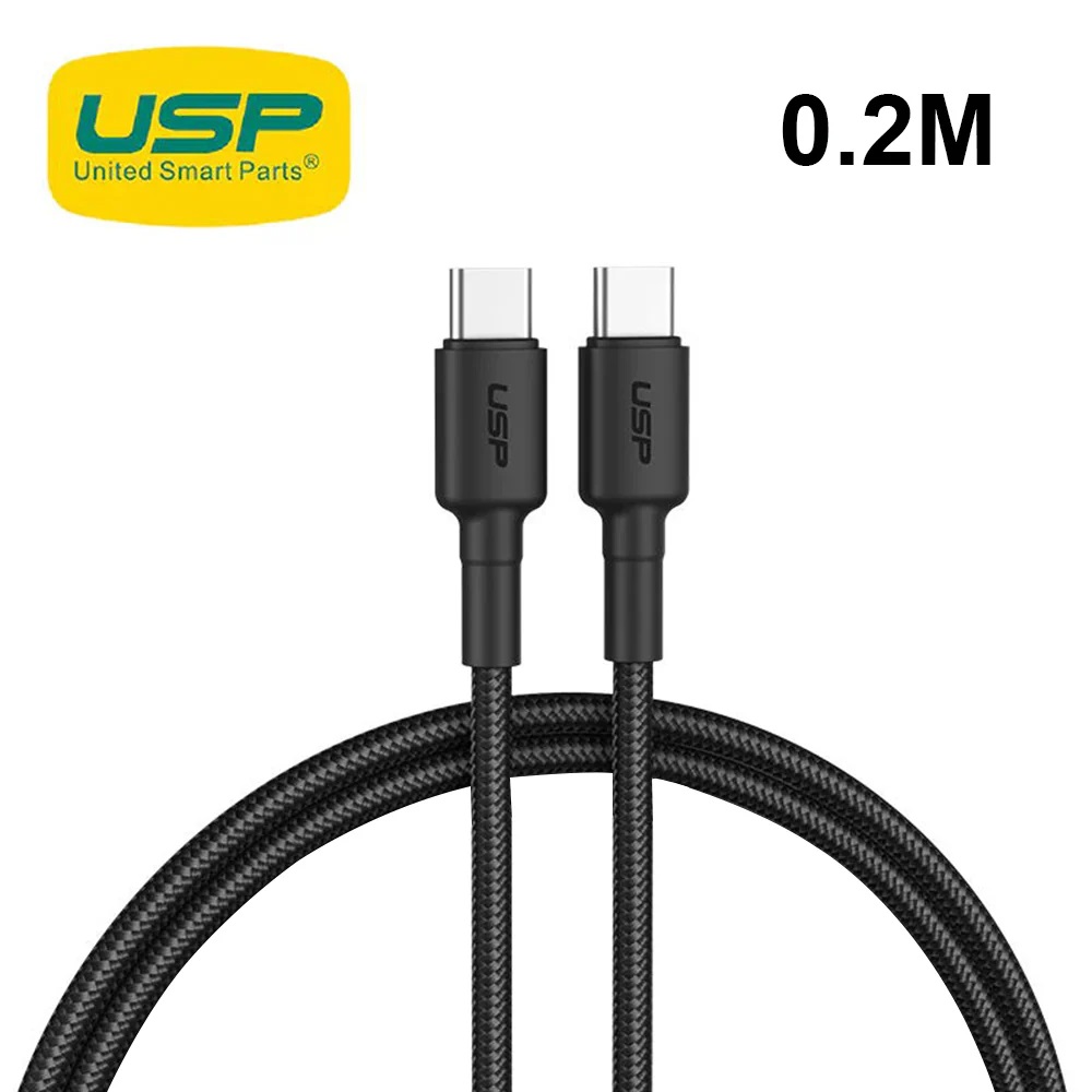 USP BoostUp Braided USB-C to USB-C Cable (0.2M) Black-3A/60W