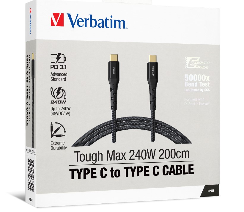 Verbatim Cable 240W USB-C to USB-C 200CM PD 3.1 and QC 3.0
