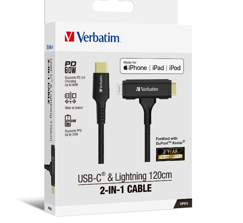 Verbatim 2-in-1 Cable Type C to C & Lightning Kevlar Slide