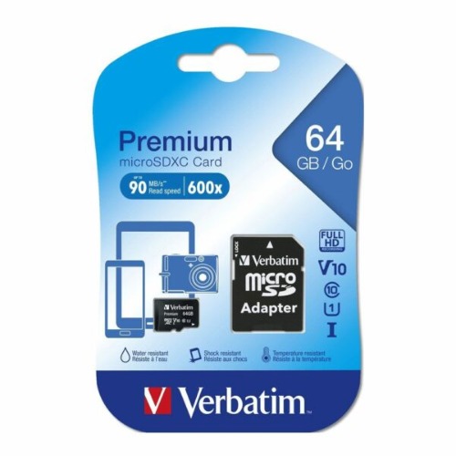 Verbatim 64GB Micro SDXC Card Class 10 UHS-I With Adaptor Up