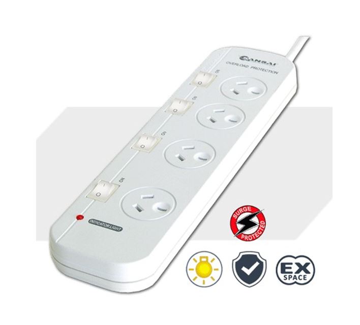 Sansai 4-Way Power Board (421SW) with Individual Switches