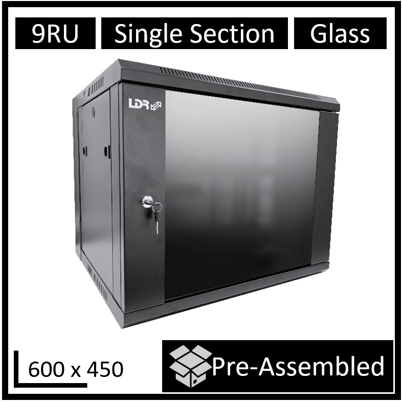 LDR Assembled 9U Wall Mount Cabinet (600mm x 450mm) Glass