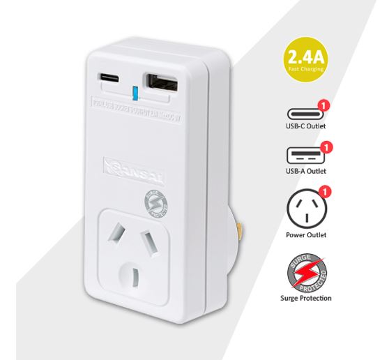 Sansai USB C + A 2xUSB charging Outlets Power Adaptor 240V