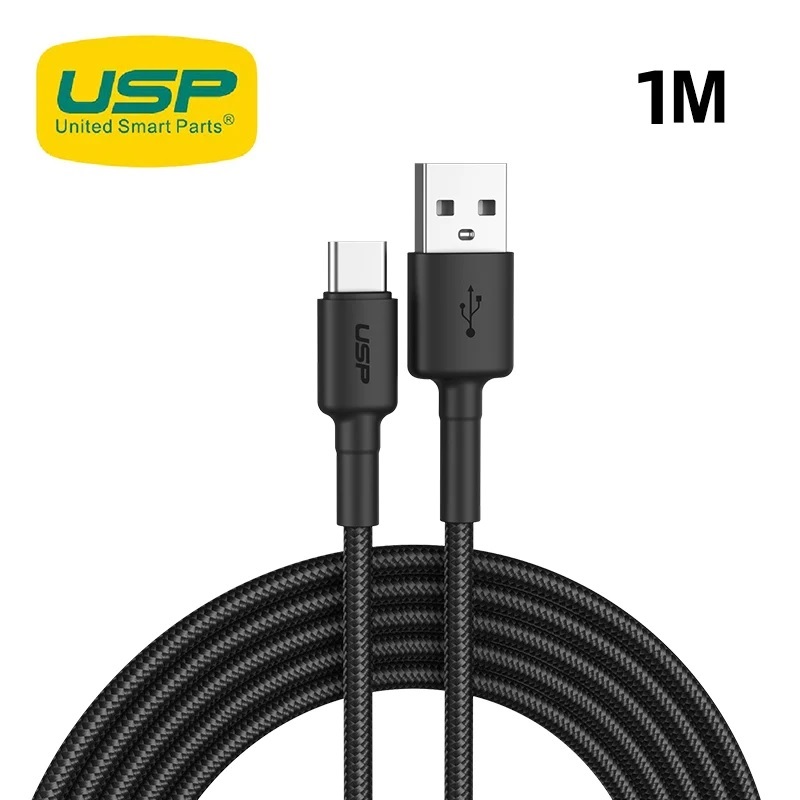USP BoostUp Braided USB-C to USB-A Cable (1M) Black -3A