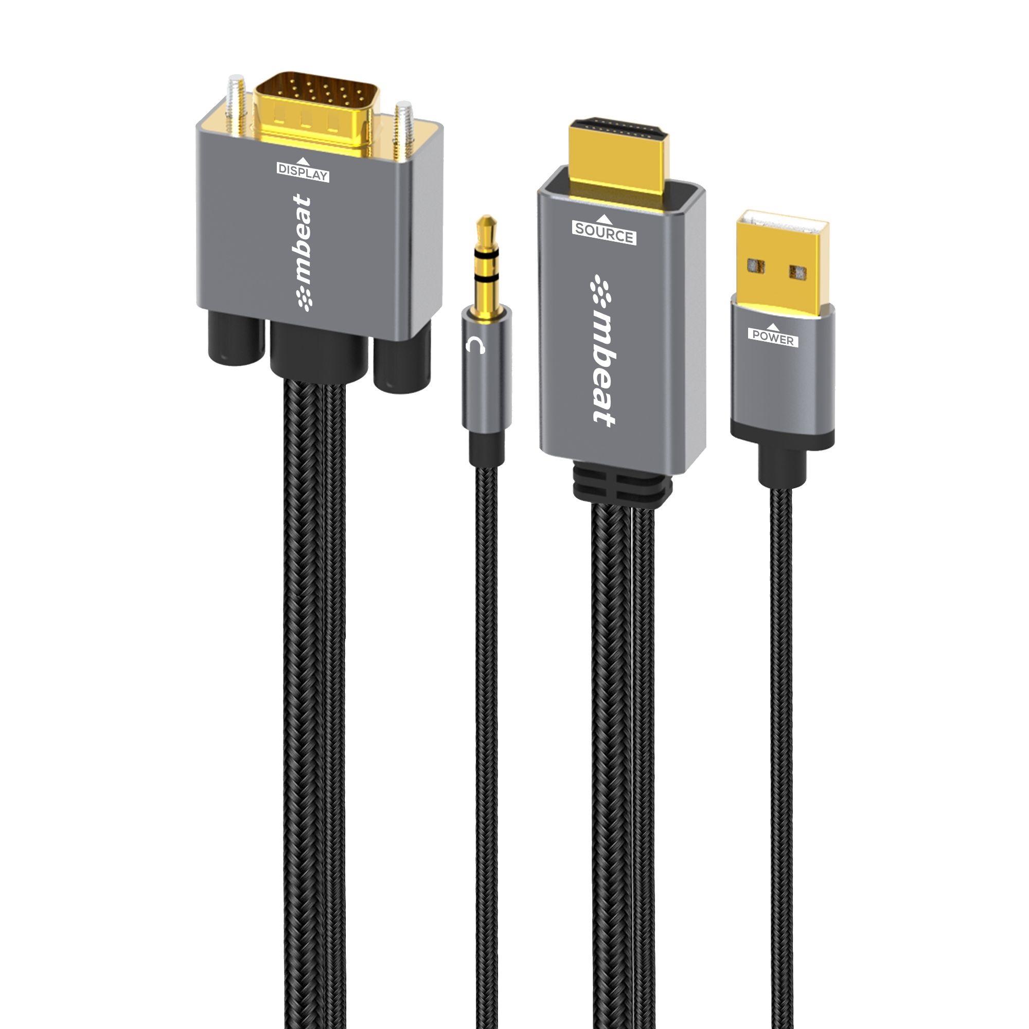 mbeat® Tough Link 1.8m HDMI to VGA Cable with USB Power &