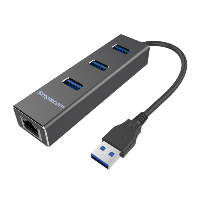 Simplecom CHN410 Black Aluminium 3 Port USB 3.0 HUB with