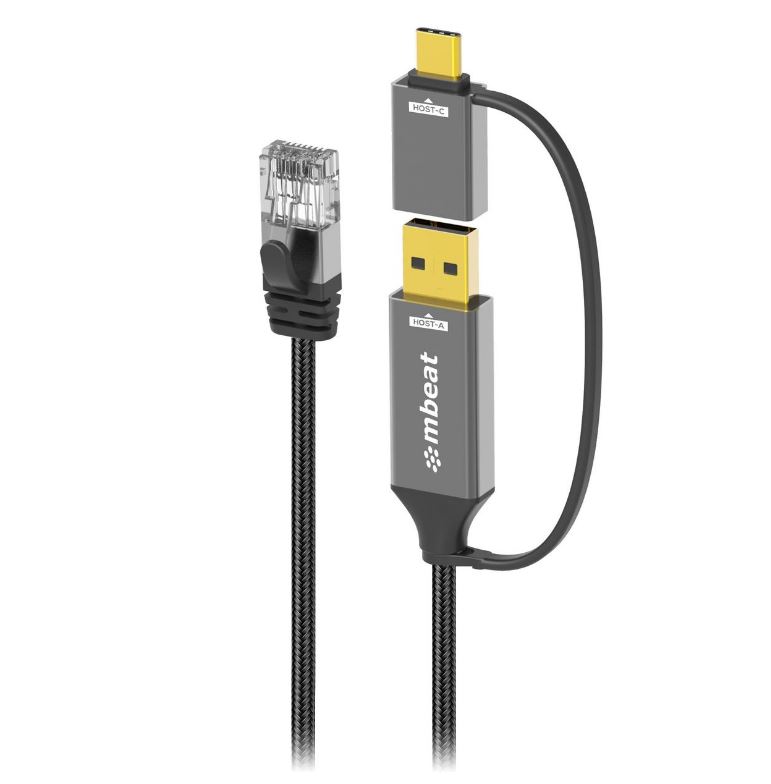 mbeat® Tough Link 2m USB & USB-C to RJ45 Ethernet Cable