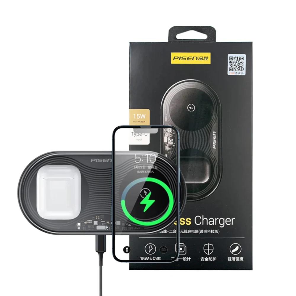 Pisen 2-in-1 Wireless Charging Station- XY-C18/Black