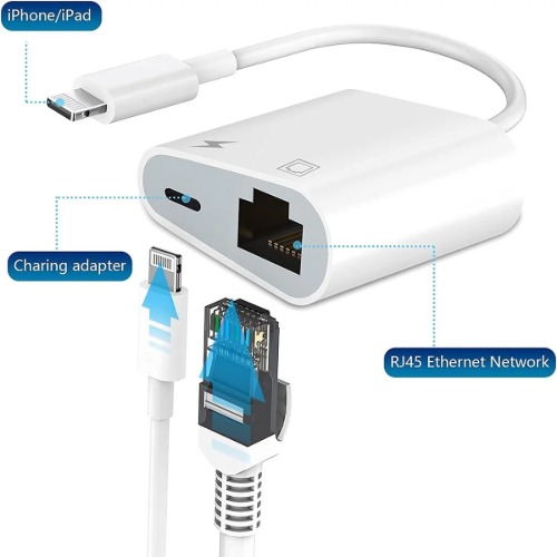 USP Lightning to Ethernet + Power Adapter for iPhone/ iPad
