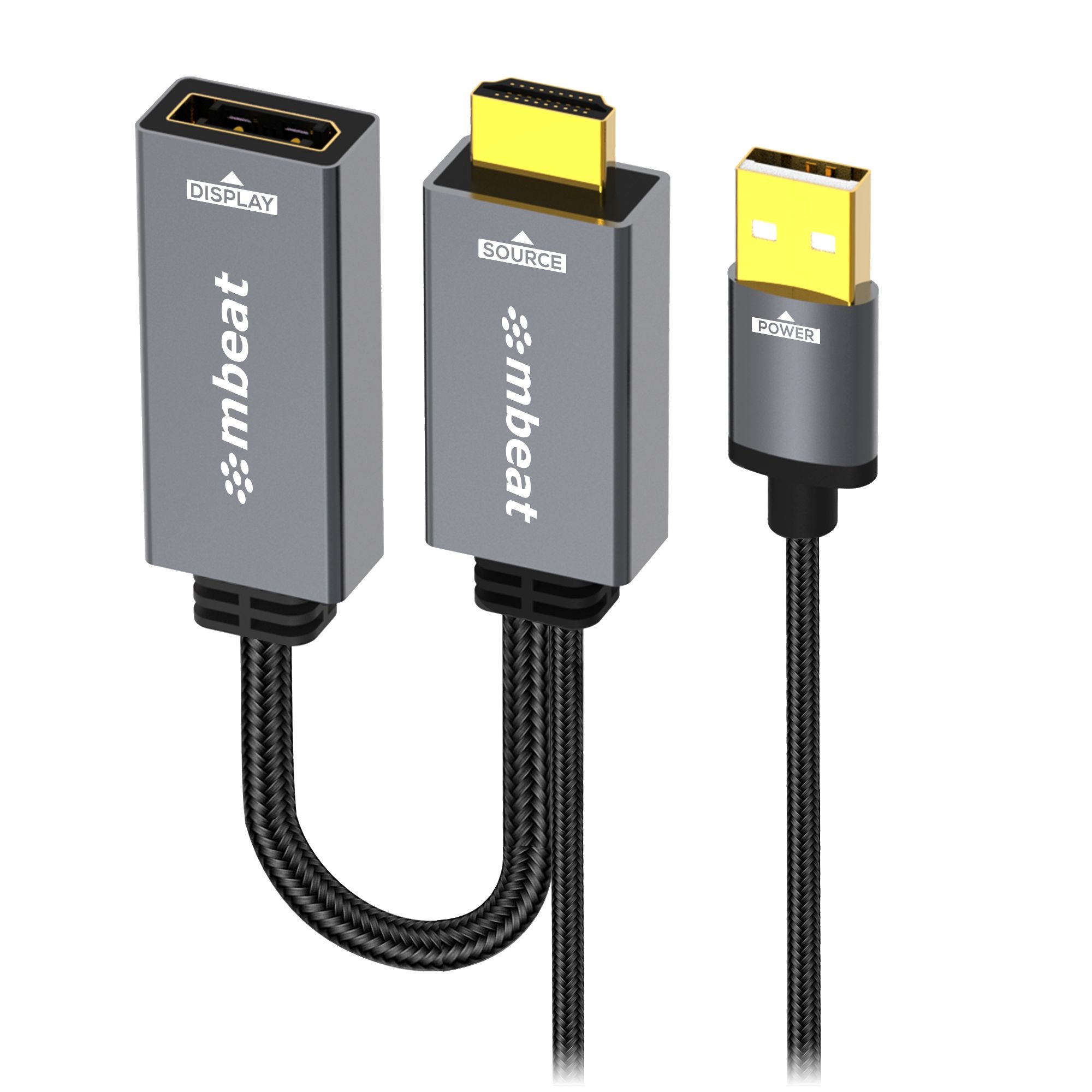mbeat® Tough Link HDMI to DisplayPort Adapter with USB Power