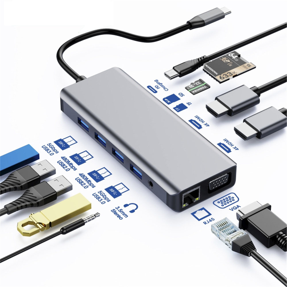 Astrotek USB-C Dock 12-in-1 Multiport Hub/Docking Station